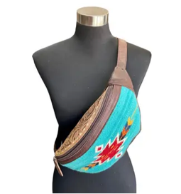 Turquoise saddle, fabric, leather sling bag