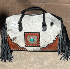 Tooled cowhide duffel bag