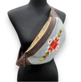 Gray leather saddle sling bag