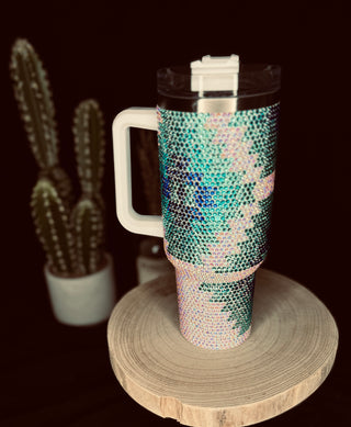 TURQUOISE AZTEC RHINESTONE 40OZ TUMBLER