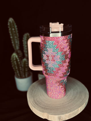 PINK AZTEC RHINESTONE 40OZ TUMBLER