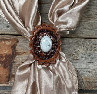 Leather Rosette with White Cabochon Wild Rag Slide