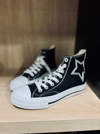 Celia Star Embroidery Design High Top Canvas Sneakers