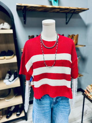 Red and white striped sweater tank top