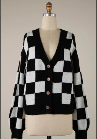 Checkered Cropped Cardigan