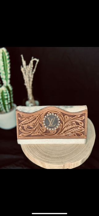 Upcycled Lv Leather Cowhide Wallet Card Holder Western