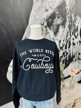 The World Needs More Cowboys Black Graphic Sweatshirt