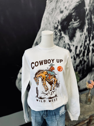 Cowboy Up Wild West Graphic Sweatshirt White