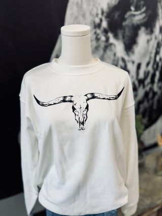 Longhorn Bull Graphic Sweatshirt White