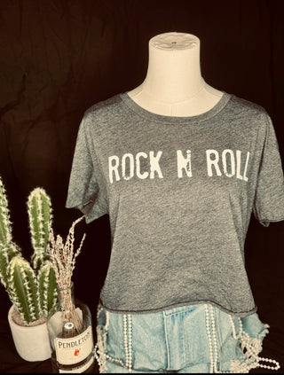 Grey Rock & Roll Graphic Crop Tee