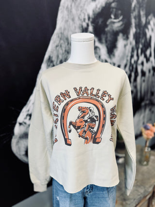 Western Valley Ranch Raw Hem Graphic Sweatshirt