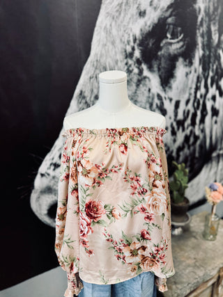 Floral Off Shoulder Satin Top