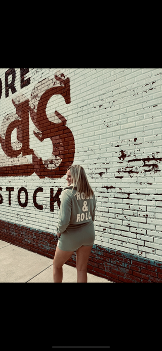 Sage Green Rock & Roll Crop Hoodie