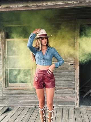 Red Faux Leather Shorts