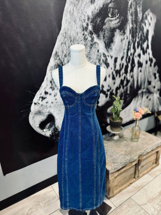 Dark  Wash Corset Sleeveless Denim Dress