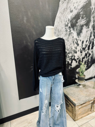 Textured Off Shoulder Black Sweater