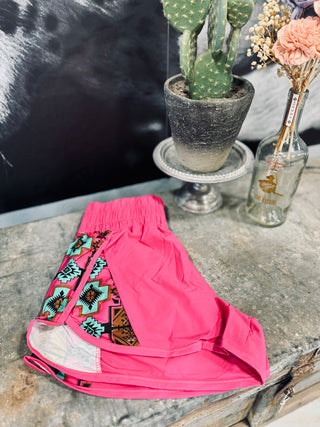 Short Round Fuchsia Aztec Print Athletic Short